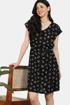 Zivame 2 Mile Fashion Woven Knee Length Nightdress - Jet Black — thumbnail 1